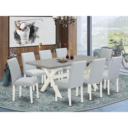 East West Furniture 9 Piece X-Style Dining Table Set - Linen White X097AB015-9